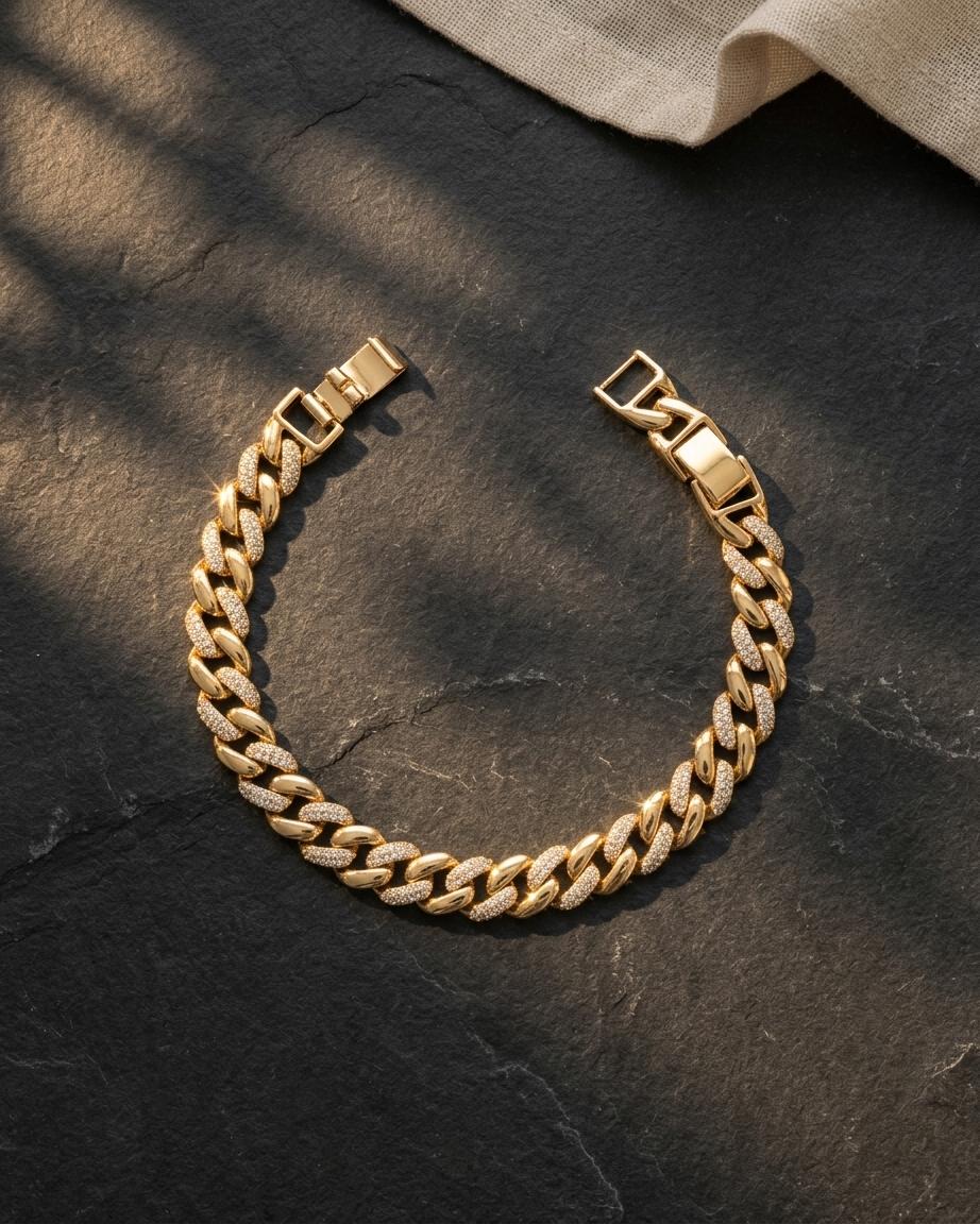 Celeste Chain Bracelet – Gold Crystal Cuban Link Bracelet