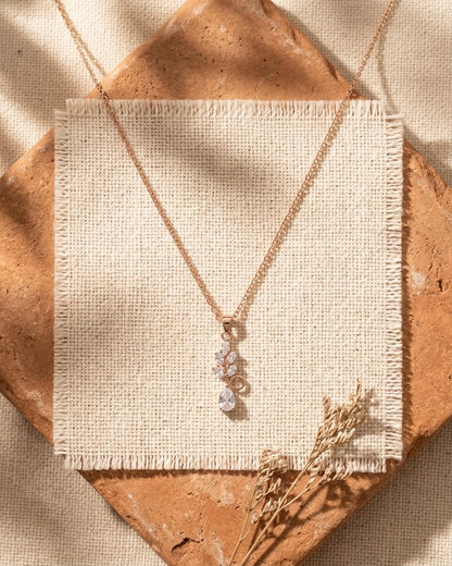 Rose Gold Crystal Leaf Drop Pendant Necklace