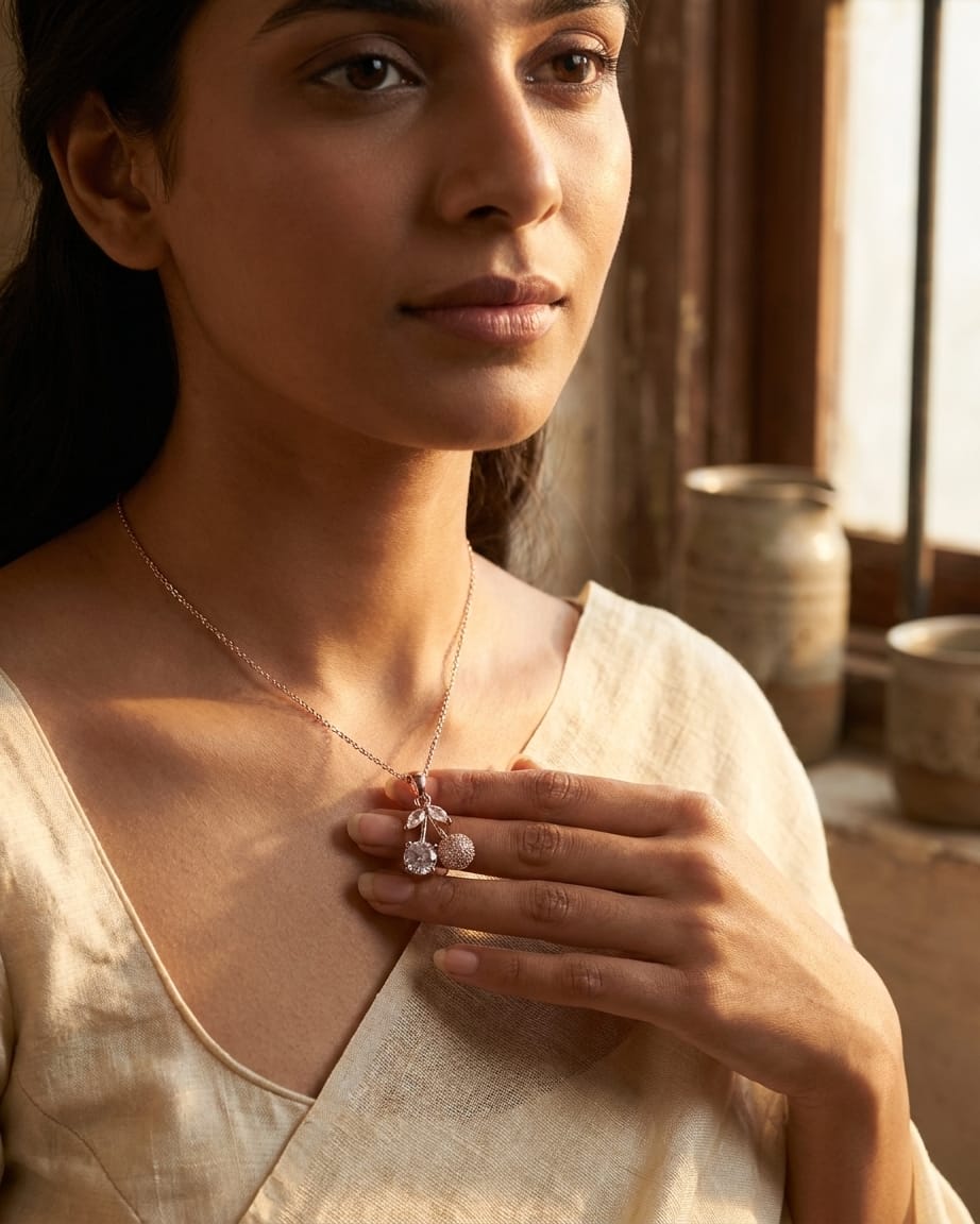 Rose Gold Crystal Cherry Pendant Necklace