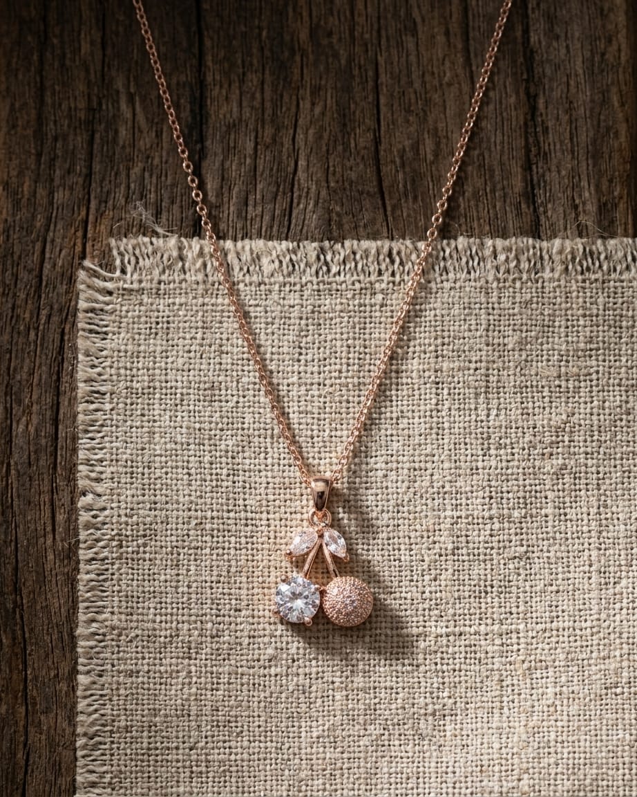 Rose Gold Crystal Cherry Pendant Necklace