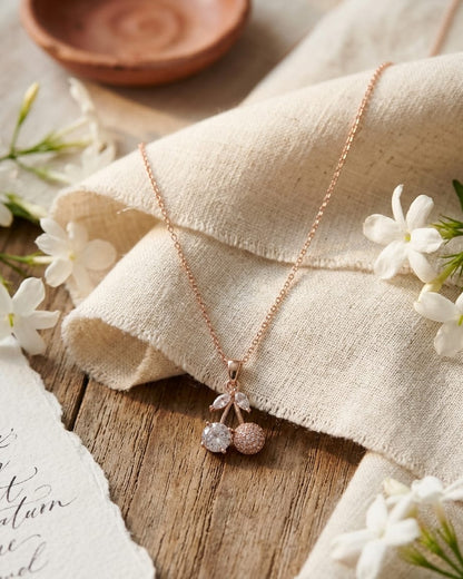 Rose Gold Crystal Cherry Pendant Necklace