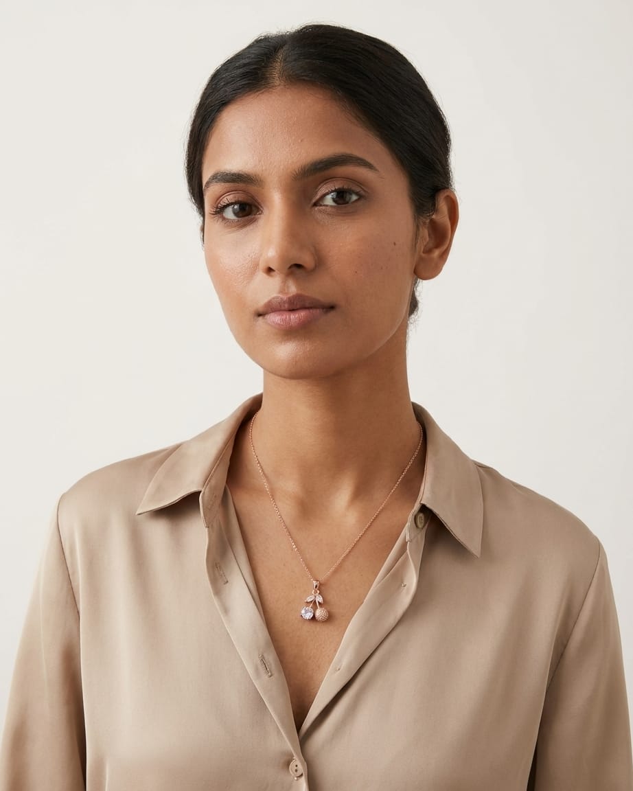 Rose Gold Crystal Cherry Pendant Necklace