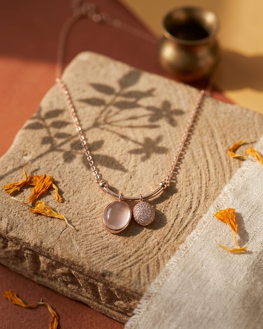 Rose Gold Dual Charm Pendant Necklace