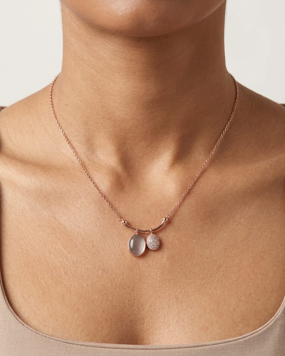 Rose Gold Dual Charm Pendant Necklace