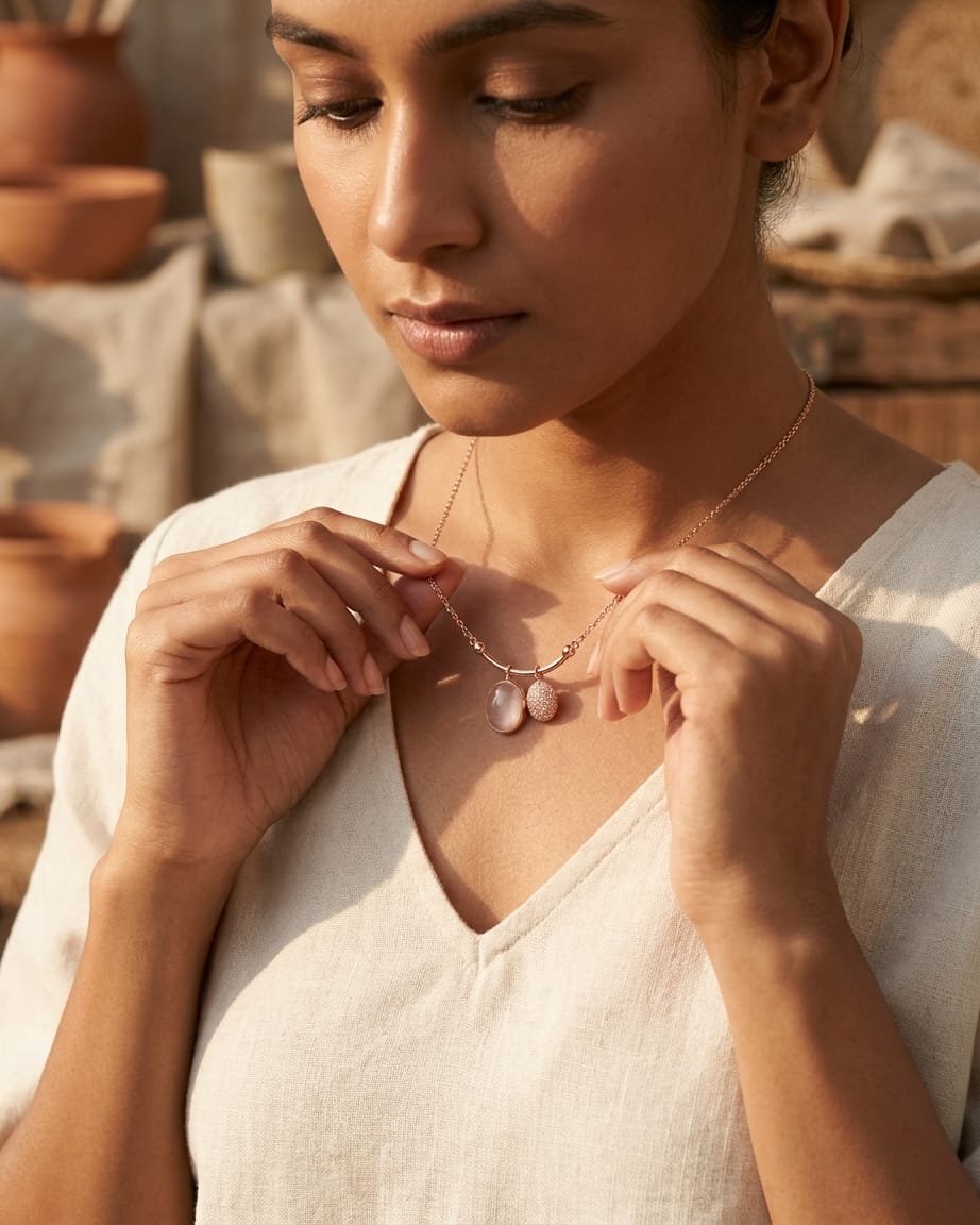 Rose Gold Dual Charm Pendant Necklace