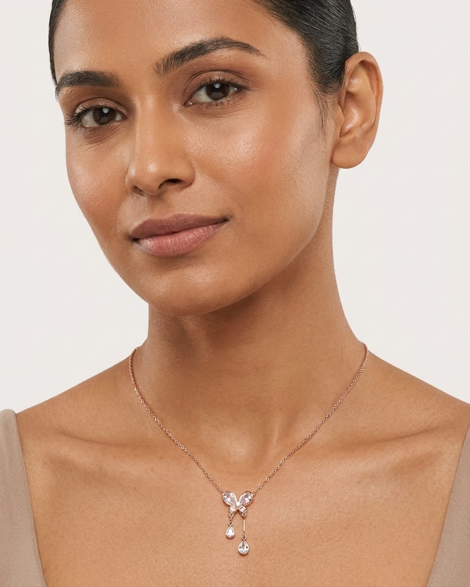 Rose Gold Butterfly Crystal Drop Necklace