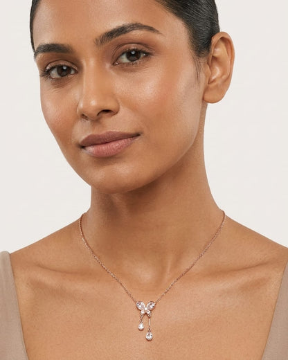Rose Gold Butterfly Crystal Drop Necklace