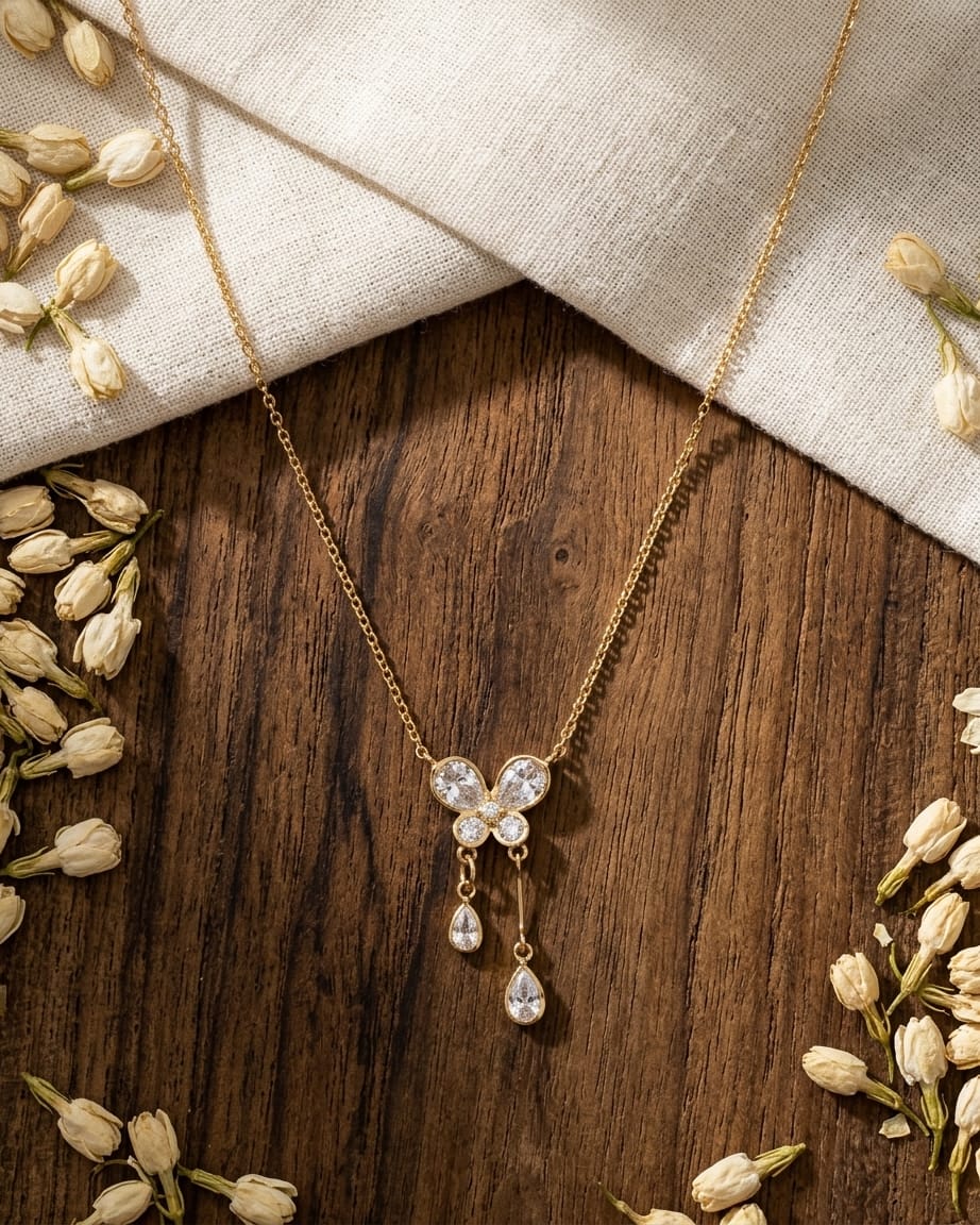 Rose Gold Butterfly Crystal Drop Necklace