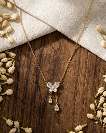 Rose Gold Butterfly Crystal Drop Necklace