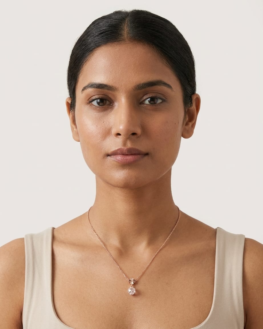 Rose Gold Floral Crystal Drop Necklace