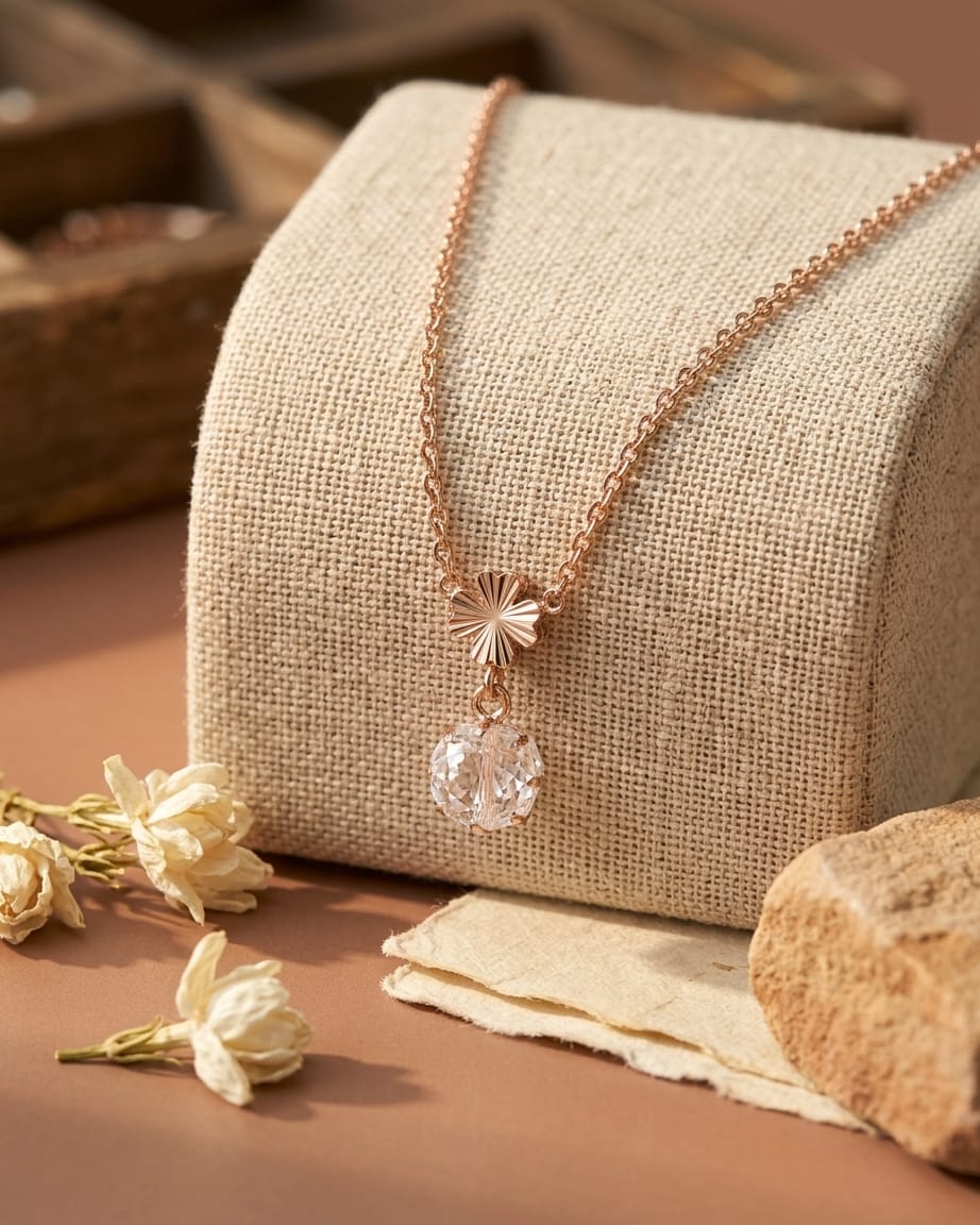 Rose Gold Floral Crystal Drop Necklace