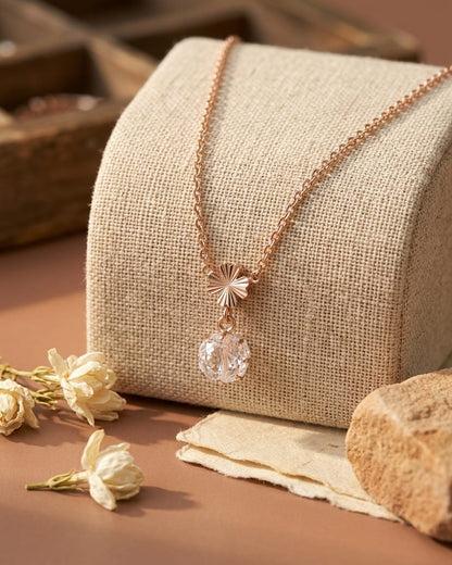 Rose Gold Floral Crystal Drop Necklace