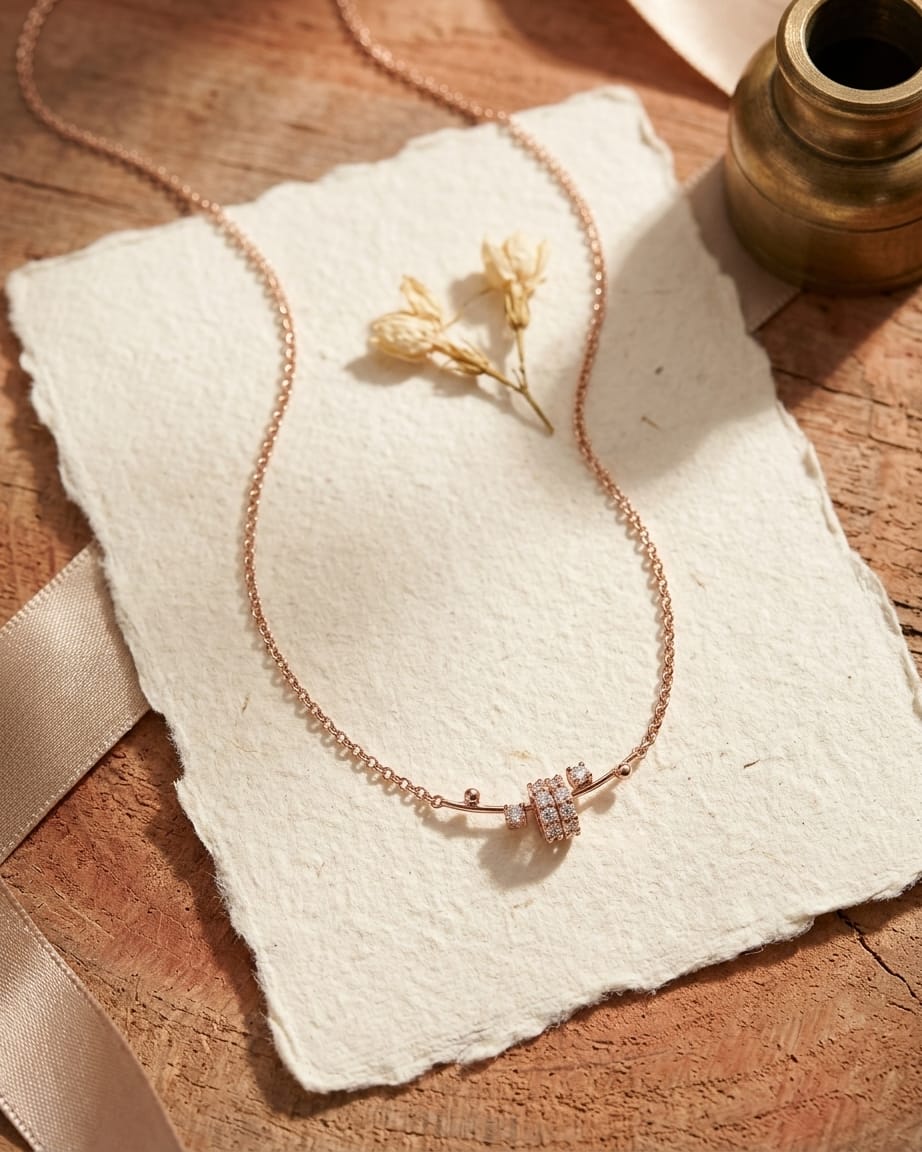 Rose Gold Crystal Orbit Bar Necklace