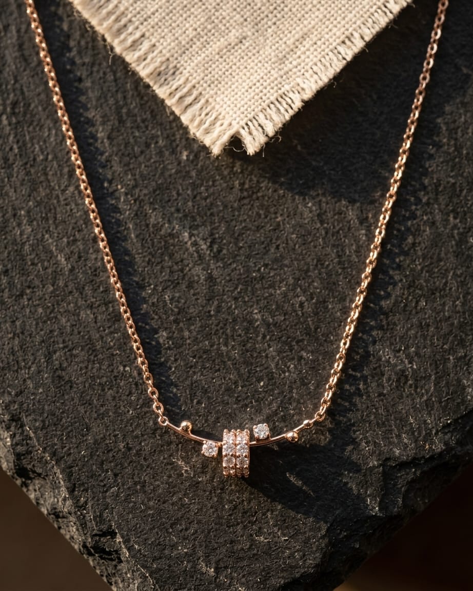 Rose Gold Crystal Orbit Bar Necklace