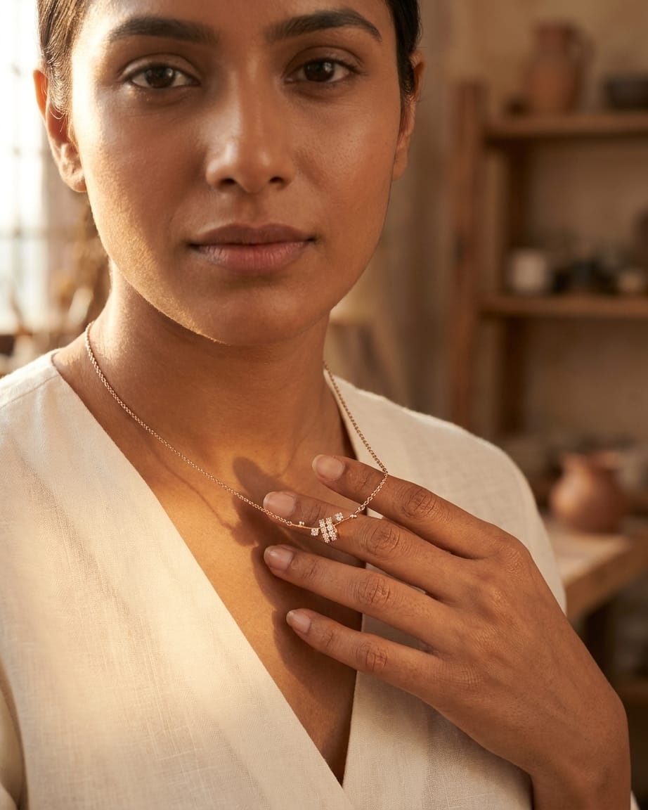 Rose Gold Crystal Orbit Bar Necklace