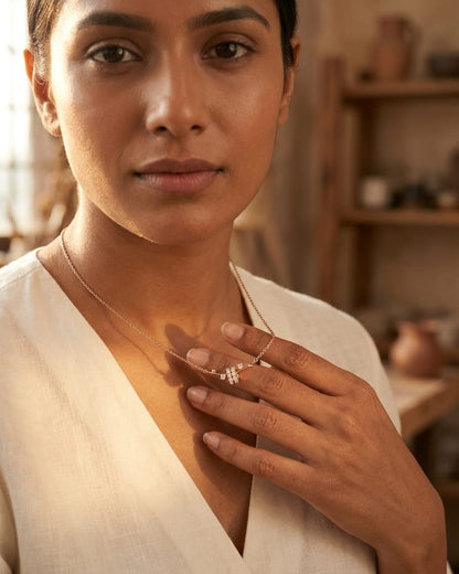 Rose Gold Crystal Orbit Bar Necklace