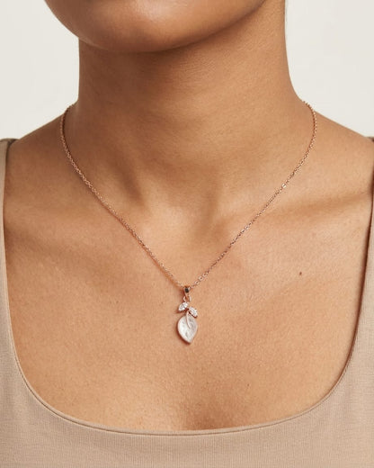 Rose Gold Mother of Pearl Leaf Pendant Necklace