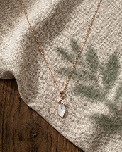 Rose Gold Mother of Pearl Leaf Pendant Necklace