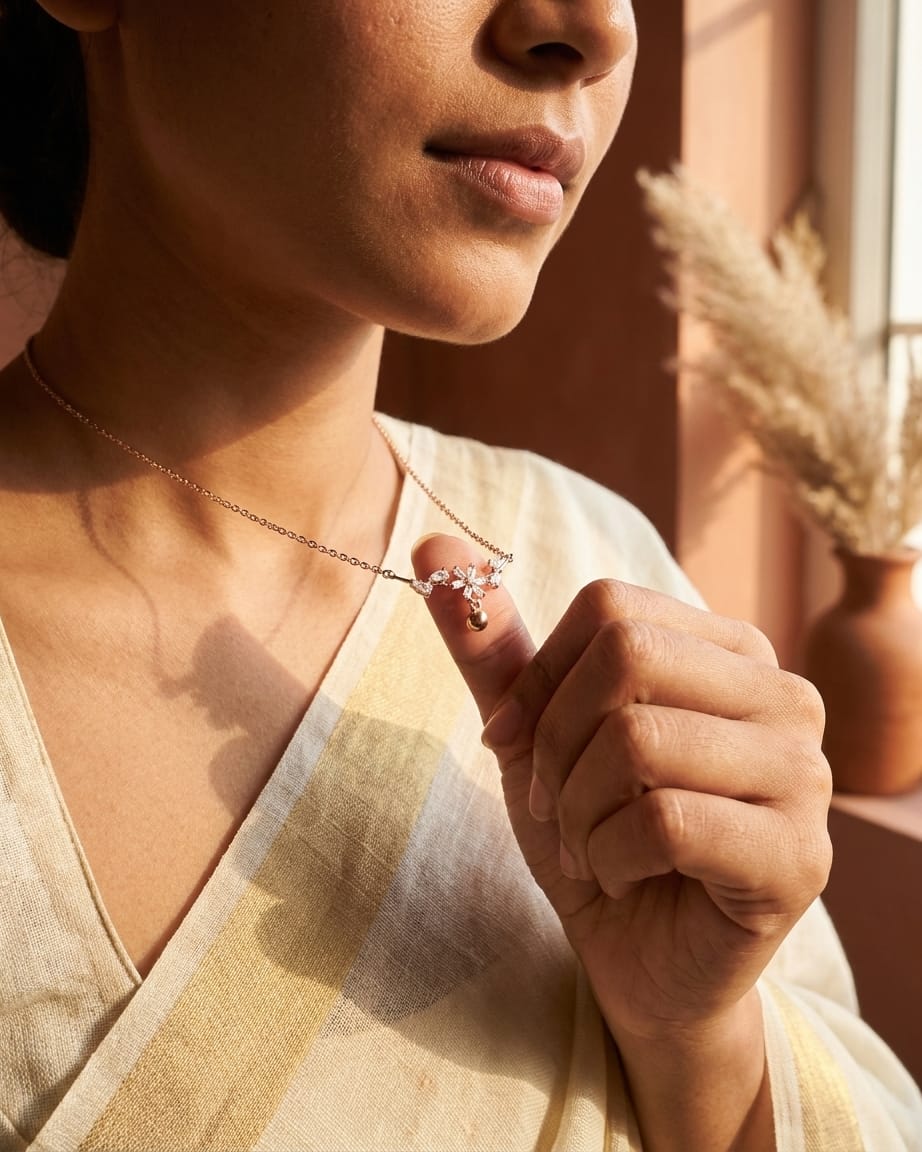 Rose Gold Floral Crystal Drop Necklace