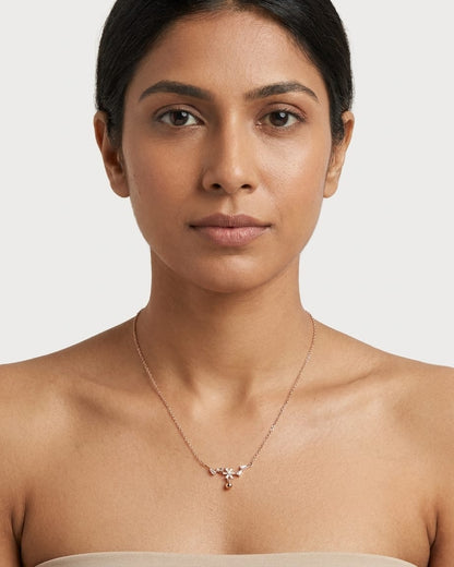 Rose Gold Floral Crystal Drop Necklace