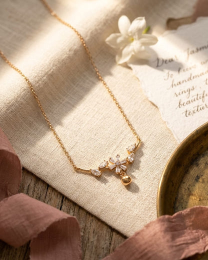 Rose Gold Floral Crystal Drop Necklace