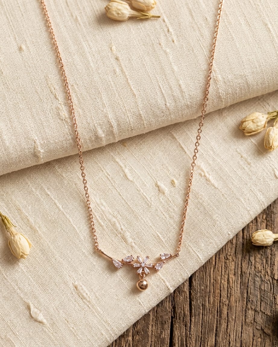 Rose Gold Floral Crystal Drop Necklace