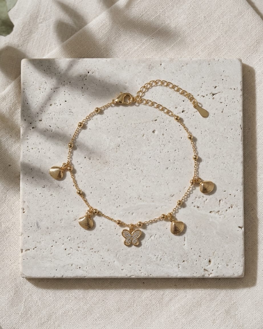 Golden Butterfly Charm Anklet