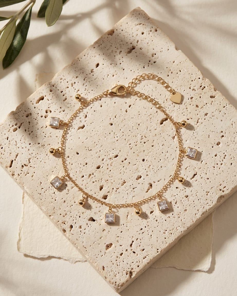 Golden Crystal Charm Anklet
