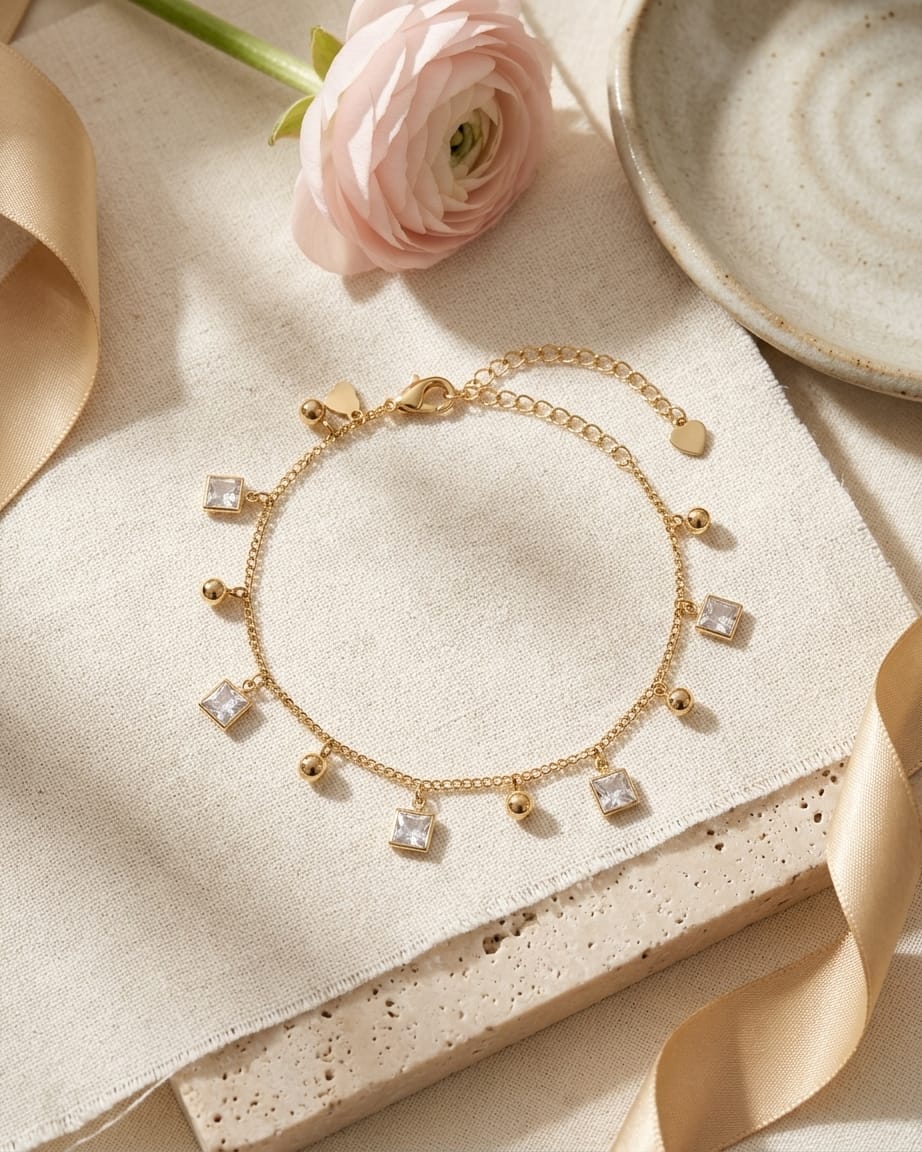 Golden Crystal Charm Anklet