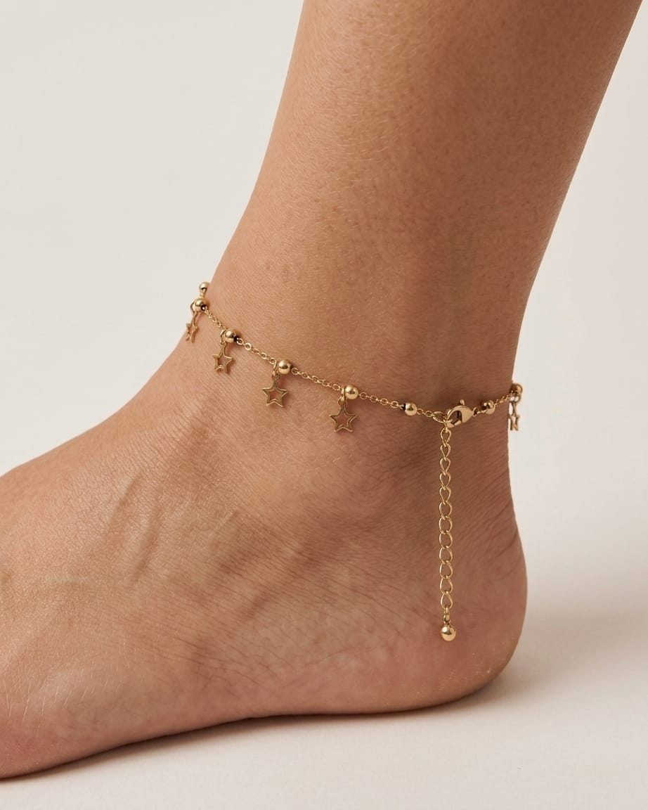 Golden Hollow Star Charm Anklet