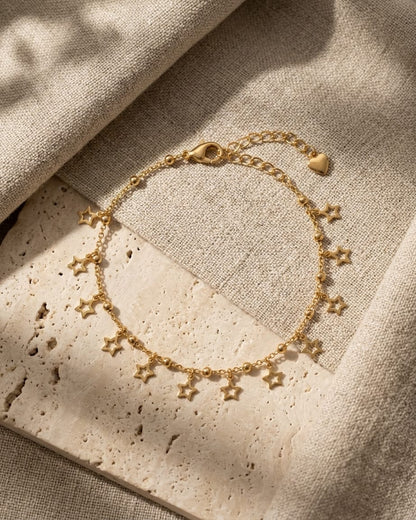 Golden Hollow Star Charm Anklet