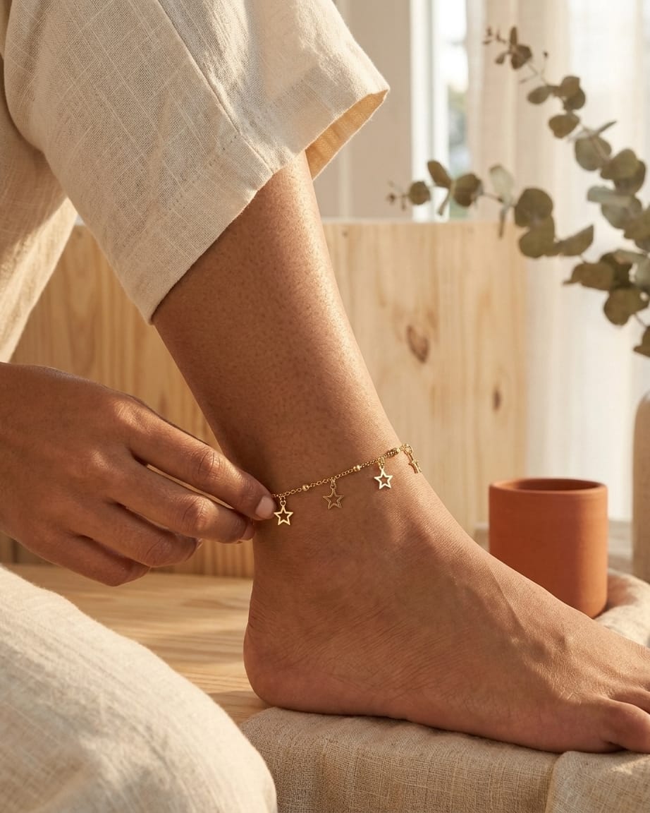 Golden Hollow Star Charm Anklet