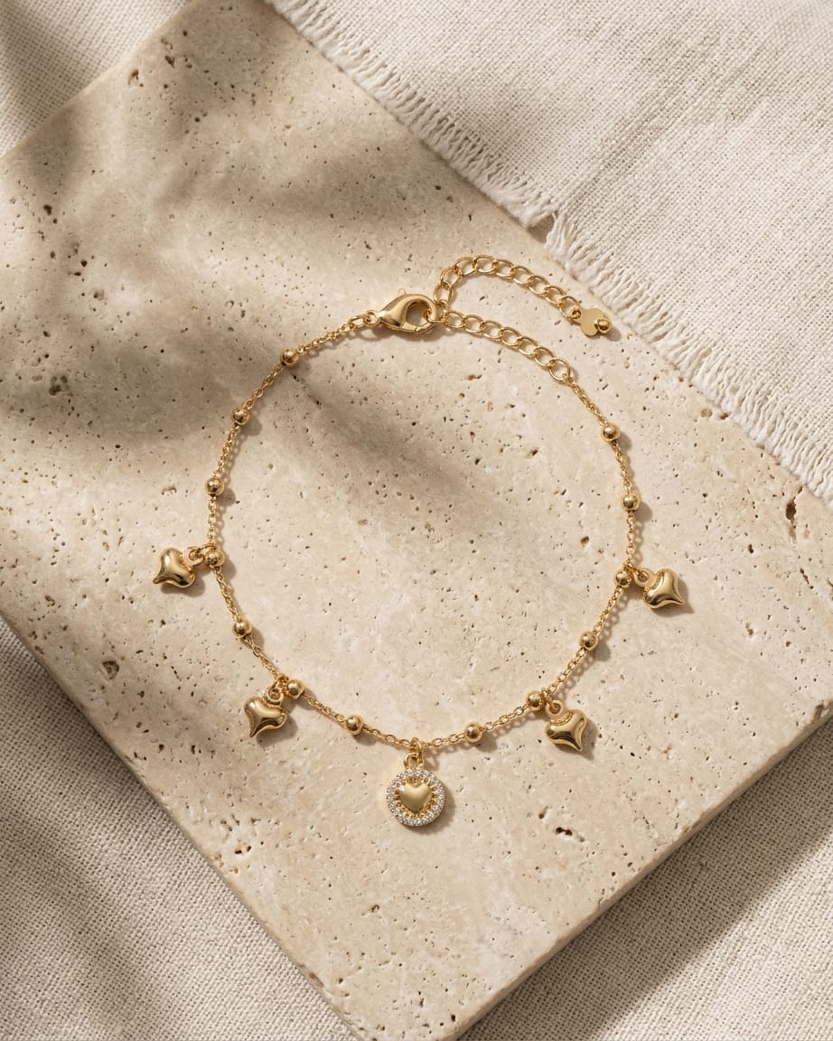 Golden Heart Charm Anklet