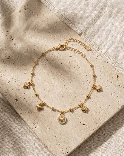 Golden Heart Charm Anklet
