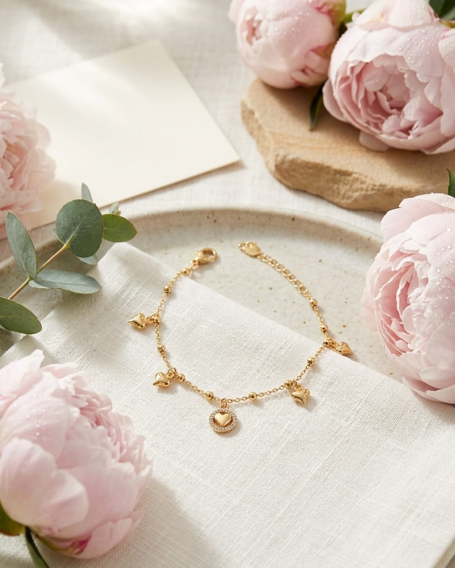 Golden Heart Charm Anklet