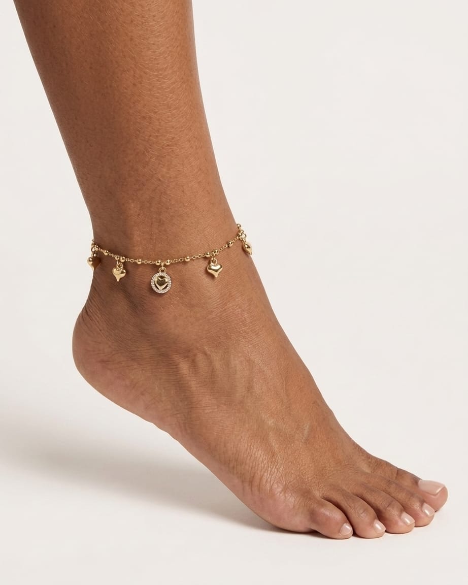 Golden Heart Charm Anklet