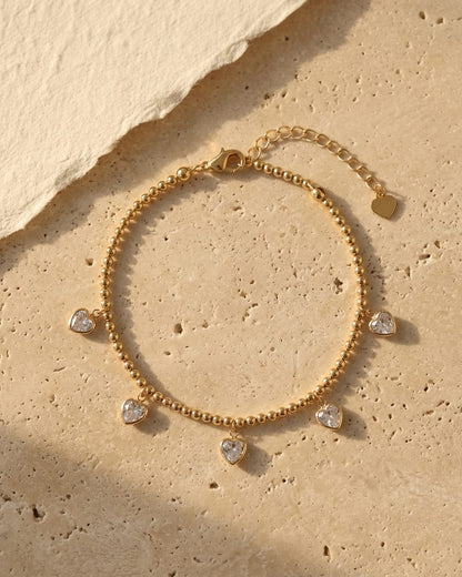 Crystal Heart Charm Anklet