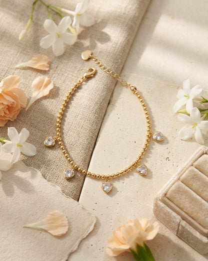 Crystal Heart Charm Anklet