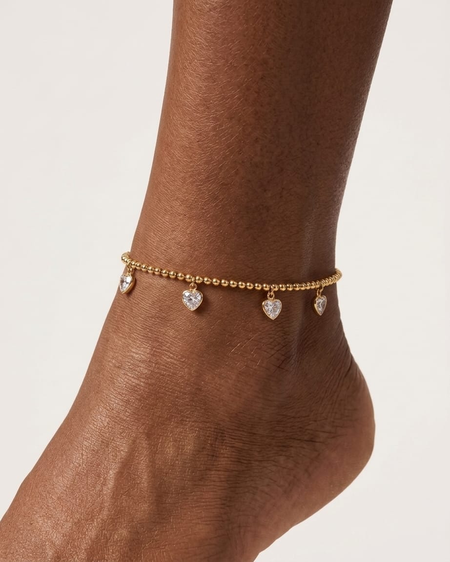 Crystal Heart Charm Anklet