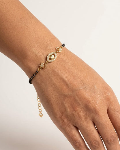 Evil Eye Heart Charm Black Bead Bracelet