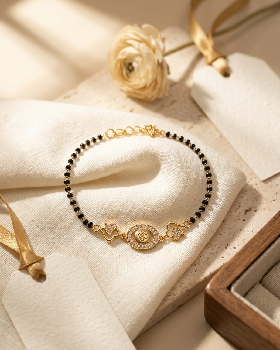 Evil Eye Heart Charm Black Bead Bracelet