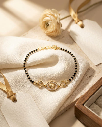 Evil Eye Heart Charm Black Bead Bracelet