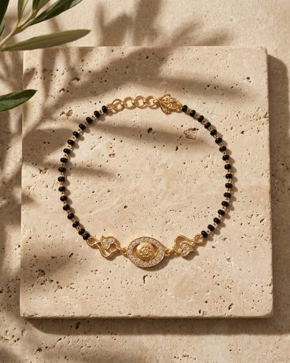 Evil Eye Heart Charm Black Bead Bracelet