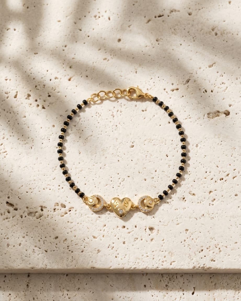 Eternal Heart Black Bead Bracelet