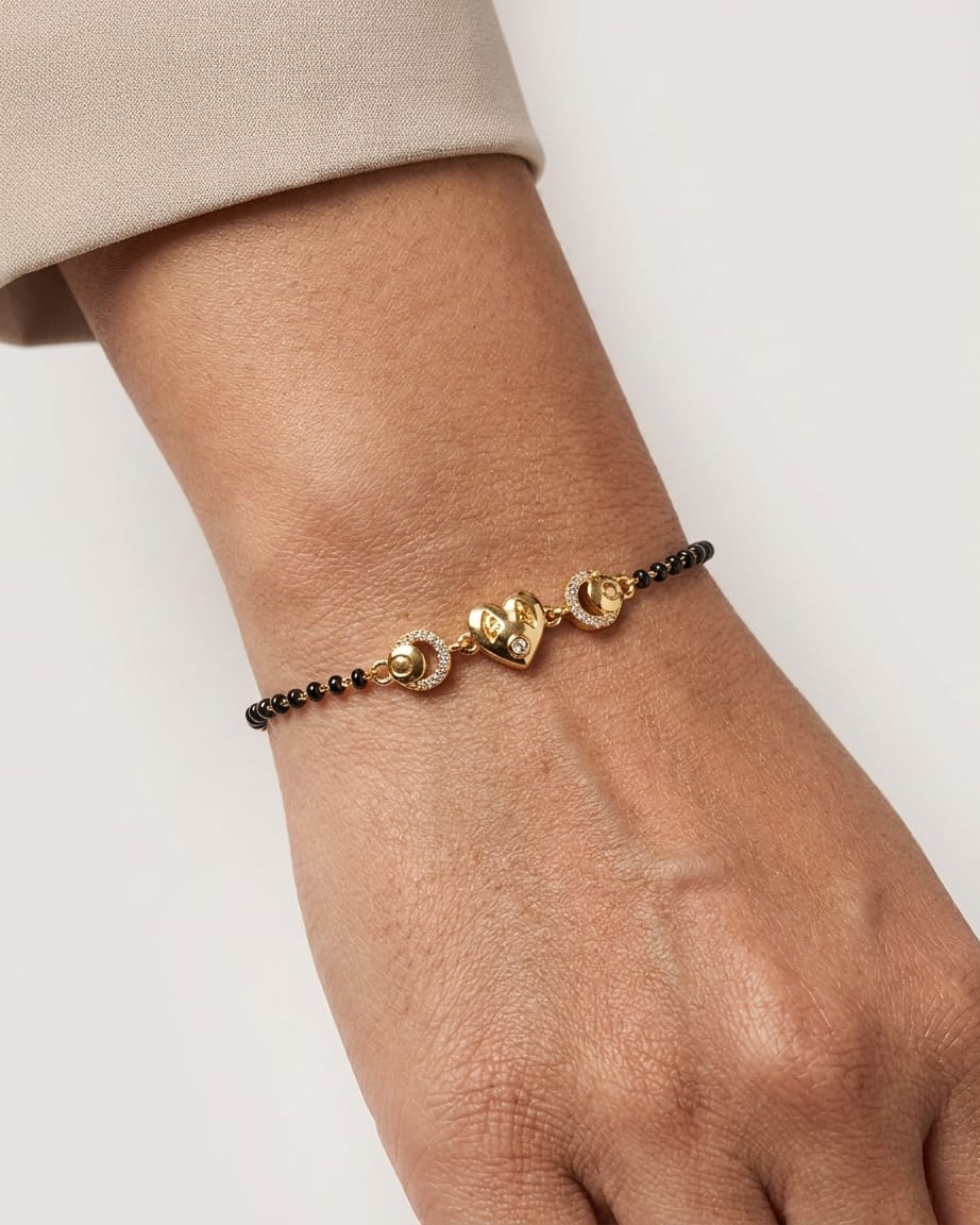 Eternal Heart Black Bead Bracelet