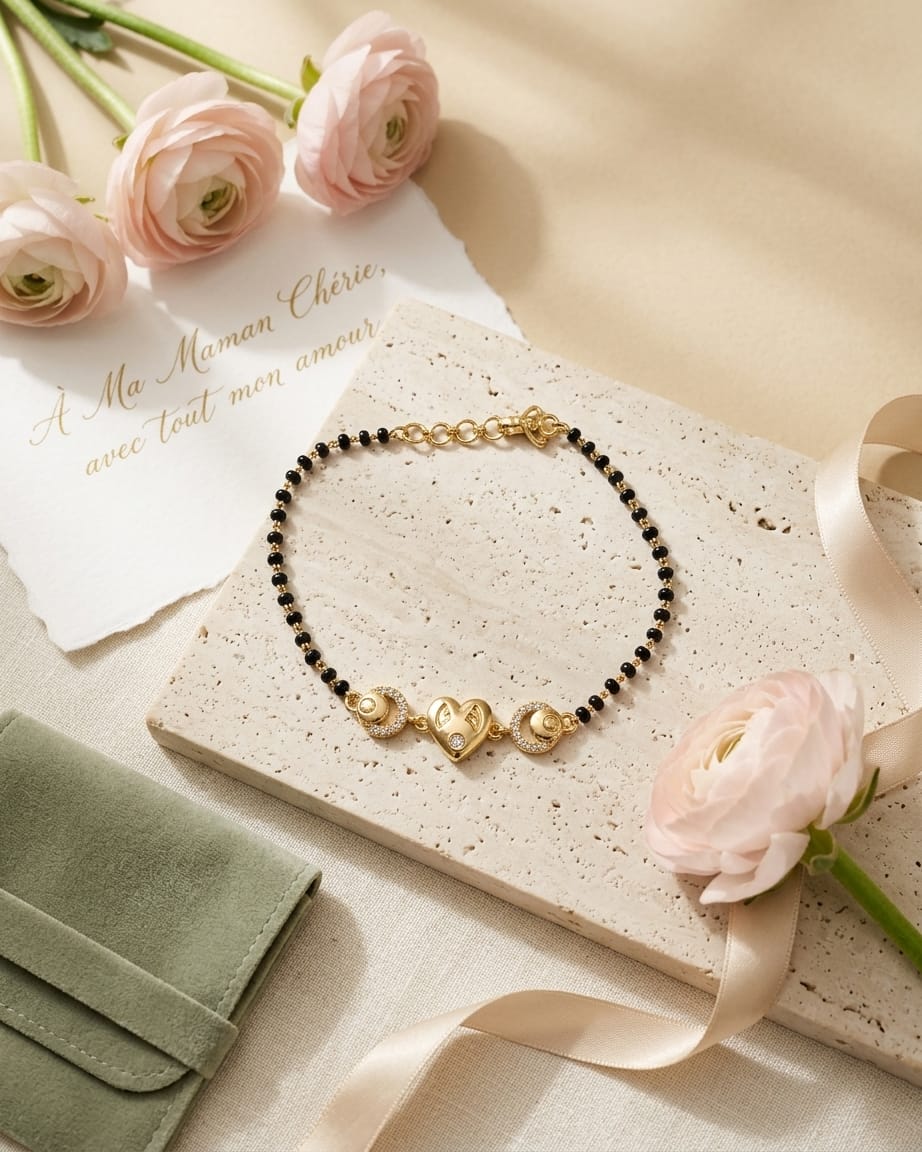 Eternal Heart Black Bead Bracelet