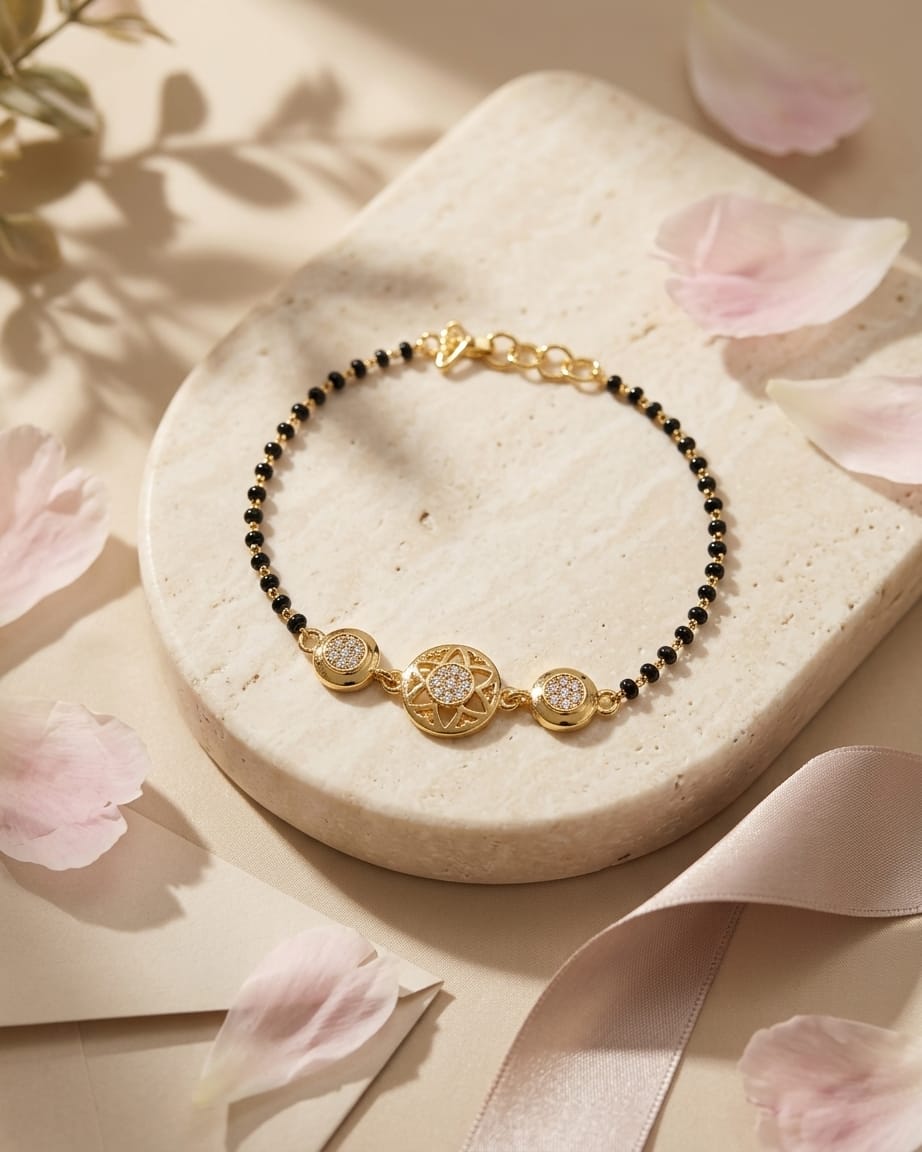 Celestial Charm Black Bead Bracelet