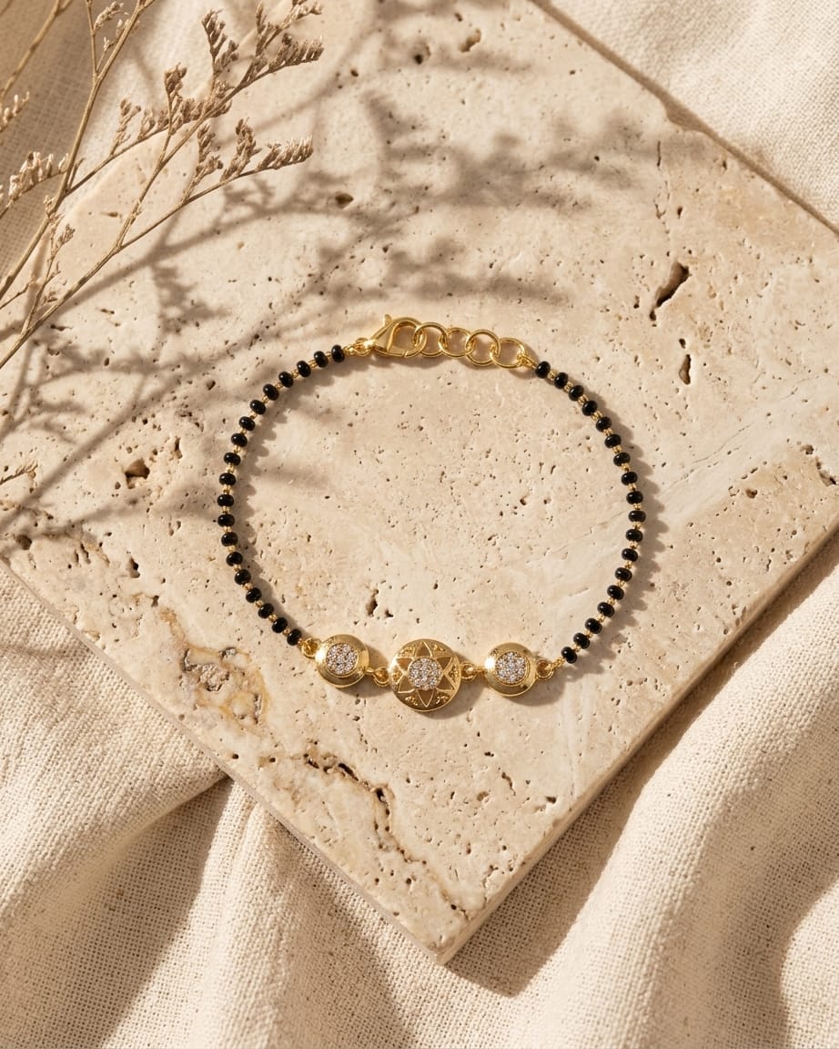Celestial Charm Black Bead Bracelet