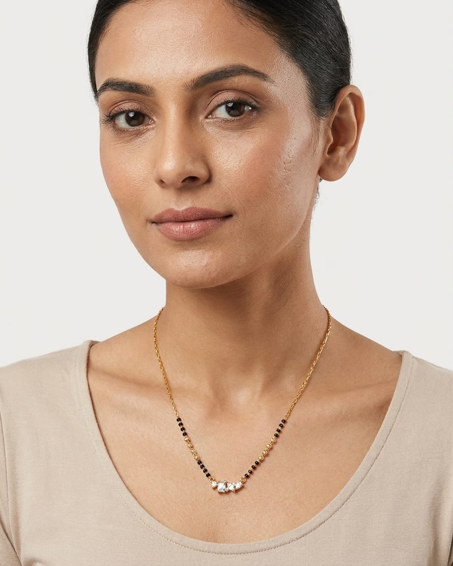 Celeste 18K Gold Plated Crystal Trio Mangalsutra Necklace