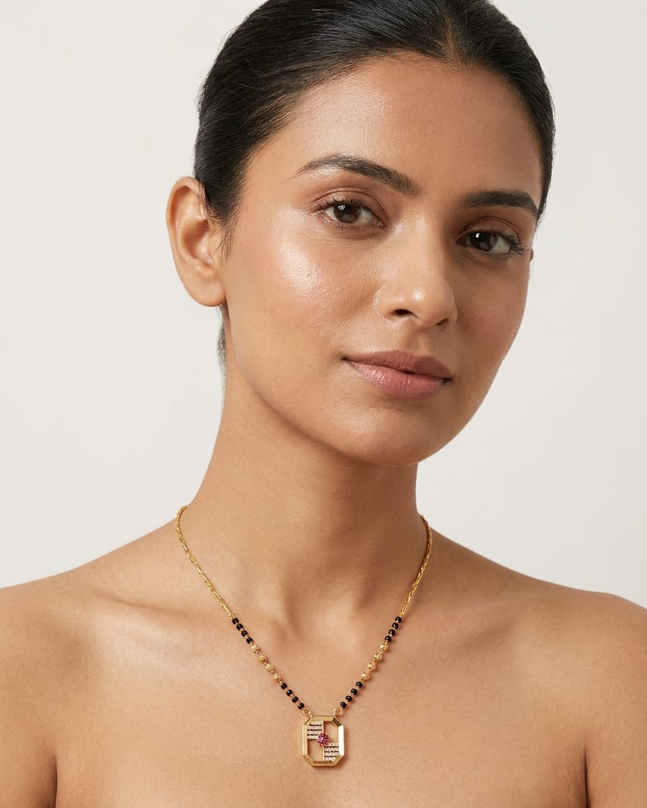 Ruby Aura Geometric 18K Gold Plated Mangalsutra Necklace